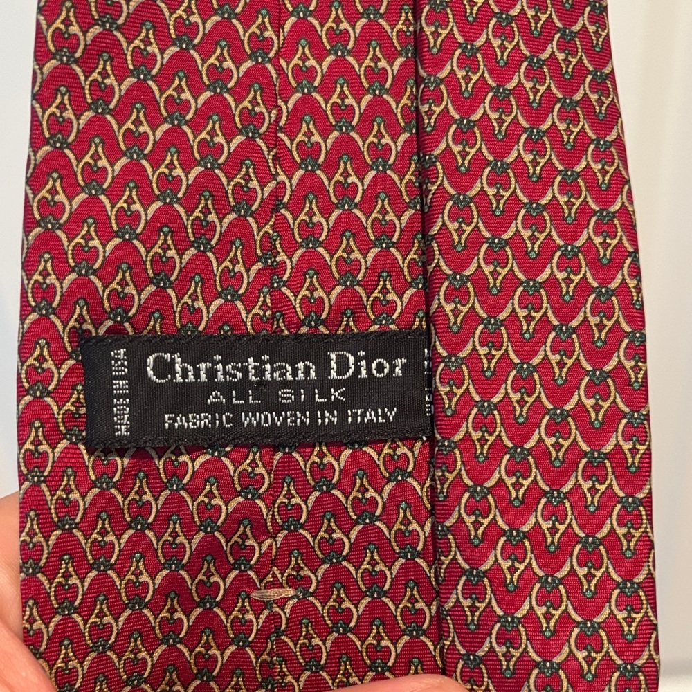 Dior Red and Gold Silk Tie
